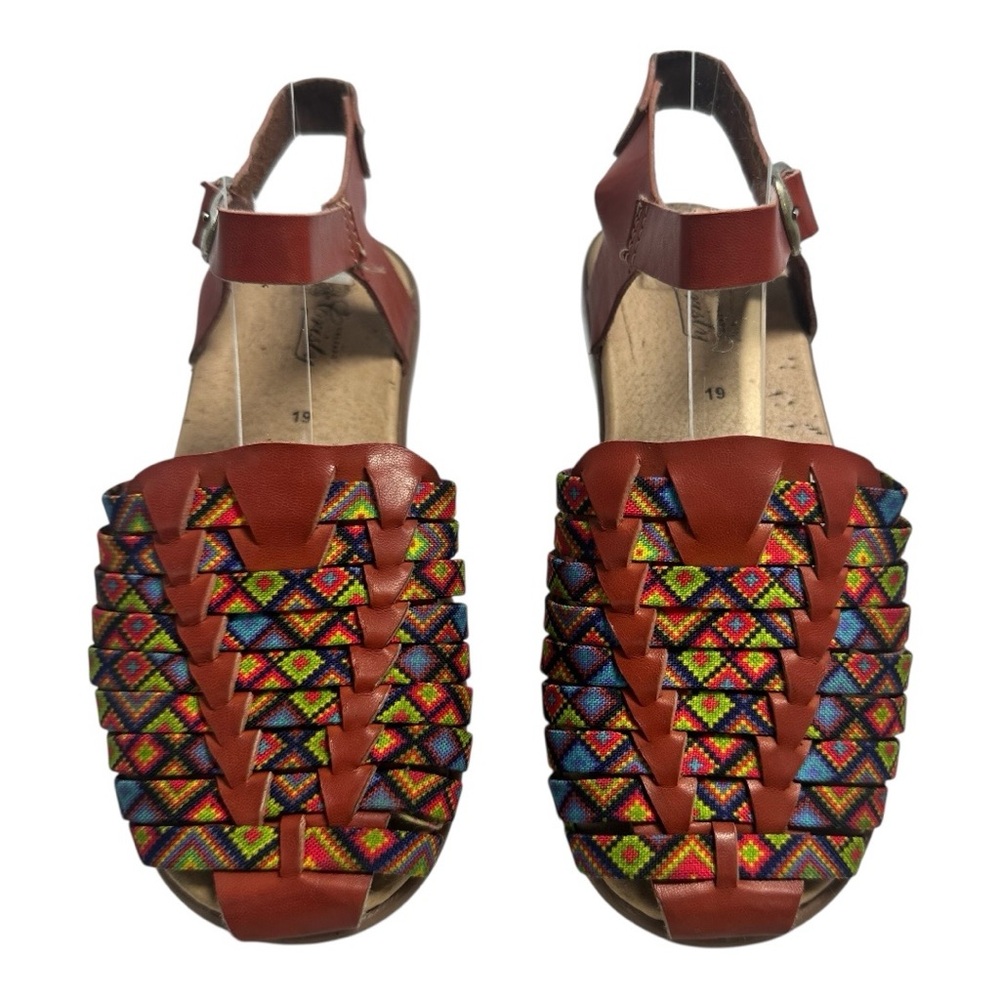 Woven Huarache Leather Kids Sandals Colorful Vacation Summer Boho Shoes Size 2
